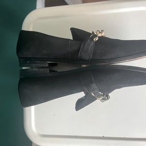 Karl Lagerfeld suede loafers with gold chain